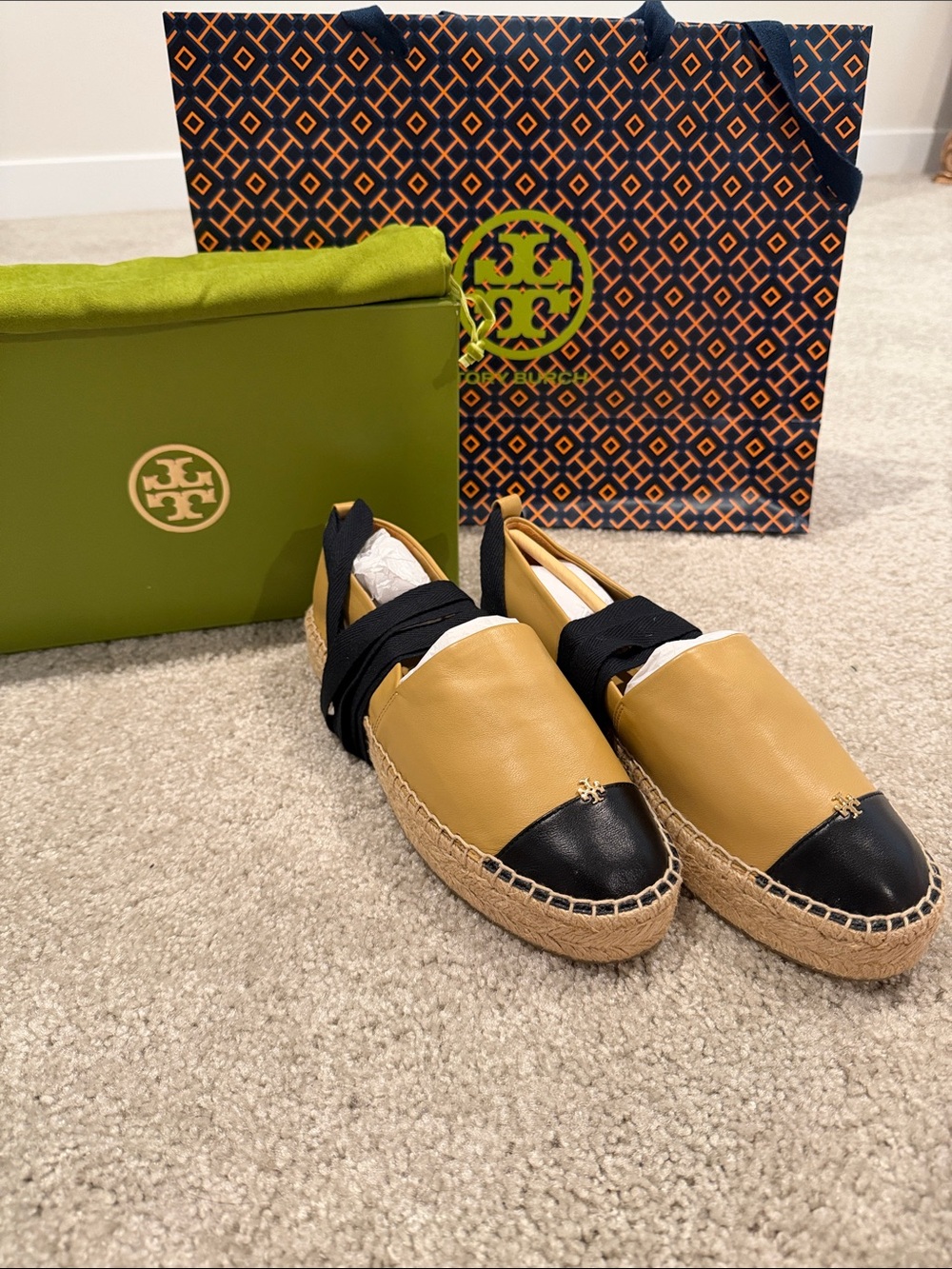 Tory Burch Two-Tone Leather Espadrille Slip-On - Tan & Black